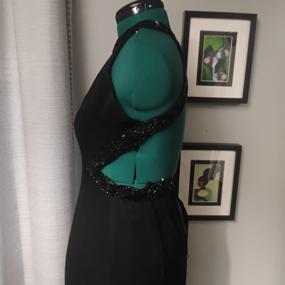 Dave & Johnny Sequin Accent Open Back Black Formal Dress Sz 7 8 - Picture 7 of 14